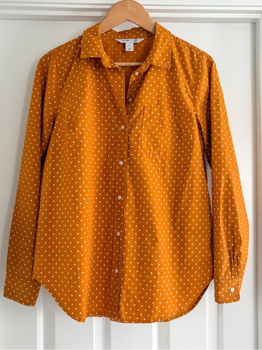 Old Navy The Classic Shirt Burnt Orange Polka Dot Long Sleeve Button Down M
